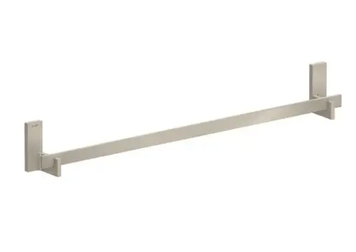 Badetuchhalter aus gebürstetem Nickel von AXOR, mit rechteckiger Form und zwei Wandbefestigungen.